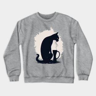 Black cat with coffee Crewneck Sweatshirt